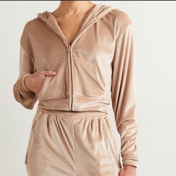 Skims pink(dusk) cropped velour hoodie - Picture 3 of 5